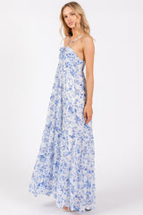 Blue Floral Halter Maxi Dress