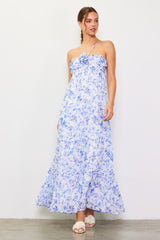 Blue Floral Halter Maxi Dress