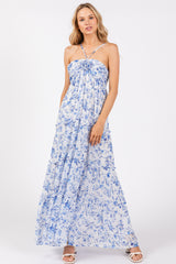 Blue Floral Halter Maxi Dress