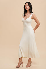 Cream Knit Deep V-Neck Maxi Dress