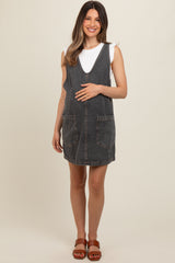 Charcoal Denim Front Pocket Maternity Skirt Overalls