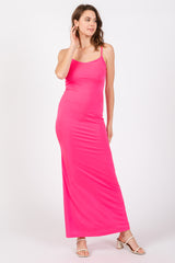 Pink Ribbed Fitted Maternity Maxi Dress