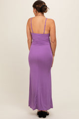 Purple Ribbed Fitted Maternity Maxi Dress