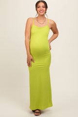 Lime Ribbed Fitted Maternity Maxi Dress