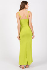 Lime Ribbed Fitted Maxi Dress