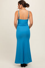 Aqua Ribbed Fitted Maternity Maxi Dress