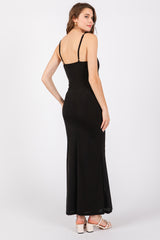 Black Ribbed Fitted Maxi Dress