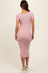 Mauve Ribbed Maternity Midi Dress