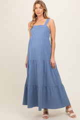 Blue Tiered Maternity Maxi Dress