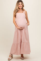 Light Pink Tiered Maternity Maxi Dress