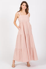 Light Pink Tiered Maternity Maxi Dress