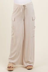 Cream Pocketed Drawstring Maternity Pants