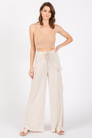 Cream Pocketed Drawstring Pants