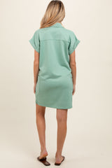 Mint Terry Cuff Sleeve Pocketed Collared Maternity Dress