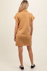 Mustard Terry Cuff Sleeve Pocketed Collared Maternity Dress