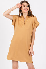 Mustard Terry Cuff Sleeve Pocketed Collared Dress