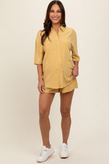 Yellow Linen Blend Short Sleeve Maternity Short Set