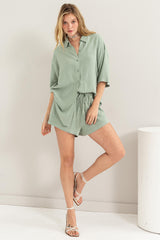 Mint Green Linen Blend Short Sleeve Maternity Short Set