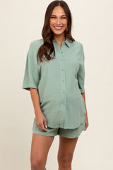 Mint Green Linen Blend Short Sleeve Maternity Short Set