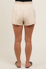 Beige Drawstring Fringe Hem Maternity Shorts