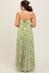 Lime Floral Ruffle Shoulder Cut-Out Back Maternity Maxi Dress