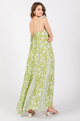 Lime Floral Ruffle Shoulder Cut-Out Back Maxi Dress