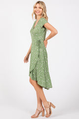 Green Floral Hi-Lo Wrap Dress