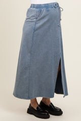 Blue Terry Drawstring Maternity Midi Skirt