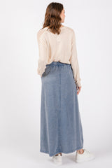 Blue Terry Drawstring Midi Skirt