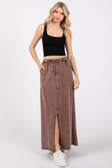 Brown Terry Drawstring Maternity Midi Skirt