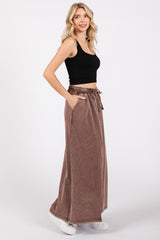 Brown Terry Drawstring Midi Skirt