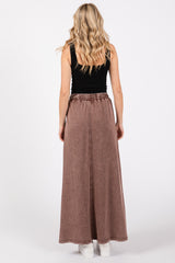 Brown Terry Drawstring Midi Skirt