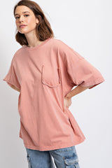 Pink Faded Wash Maternity Short Sleeve Top