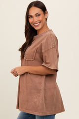 Mocha Faded Wash Maternity Short Sleeve Top