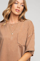 Mocha Faded Wash Short Sleeve Top