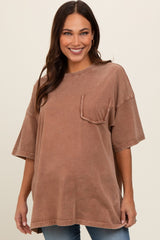 Mocha Faded Wash Maternity Short Sleeve Top