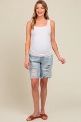 Light Blue Distressed Denim Bermuda Maternity Shorts