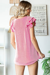 Pink Flutter Sleeve Ribbed Top