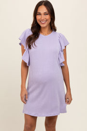 Lavender Ribbed Ruffle Sleeve Maternity Dress