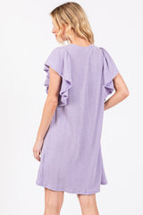 Lavender Ribbed Ruffle Sleeve Dress