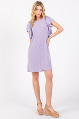 Lavender Ribbed Ruffle Sleeve Dress