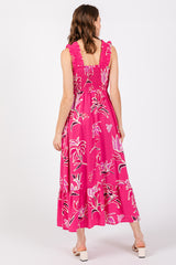 Fuchsia Floral Smocked Midi Dress