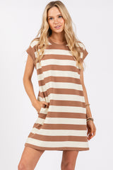 Mocha Wide Stripe Mini Dress