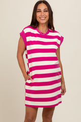 Fuchsia Wide Stripe Maternity Mini Dress