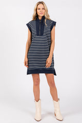 Navy Striped Knit Cap Sleeve Maternity Mini Dress