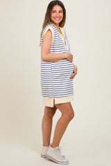 Cream Blue Striped Maternity Mini Dress