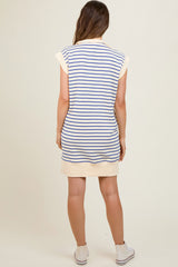 Cream Blue Striped Maternity Mini Dress