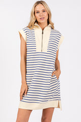 Cream Blue Striped Maternity Mini Dress