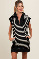 Black Striped Knit Cap Sleeve Maternity Mini Dress