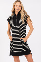 Black Striped Knit Cap Sleeve Maternity Mini Dress